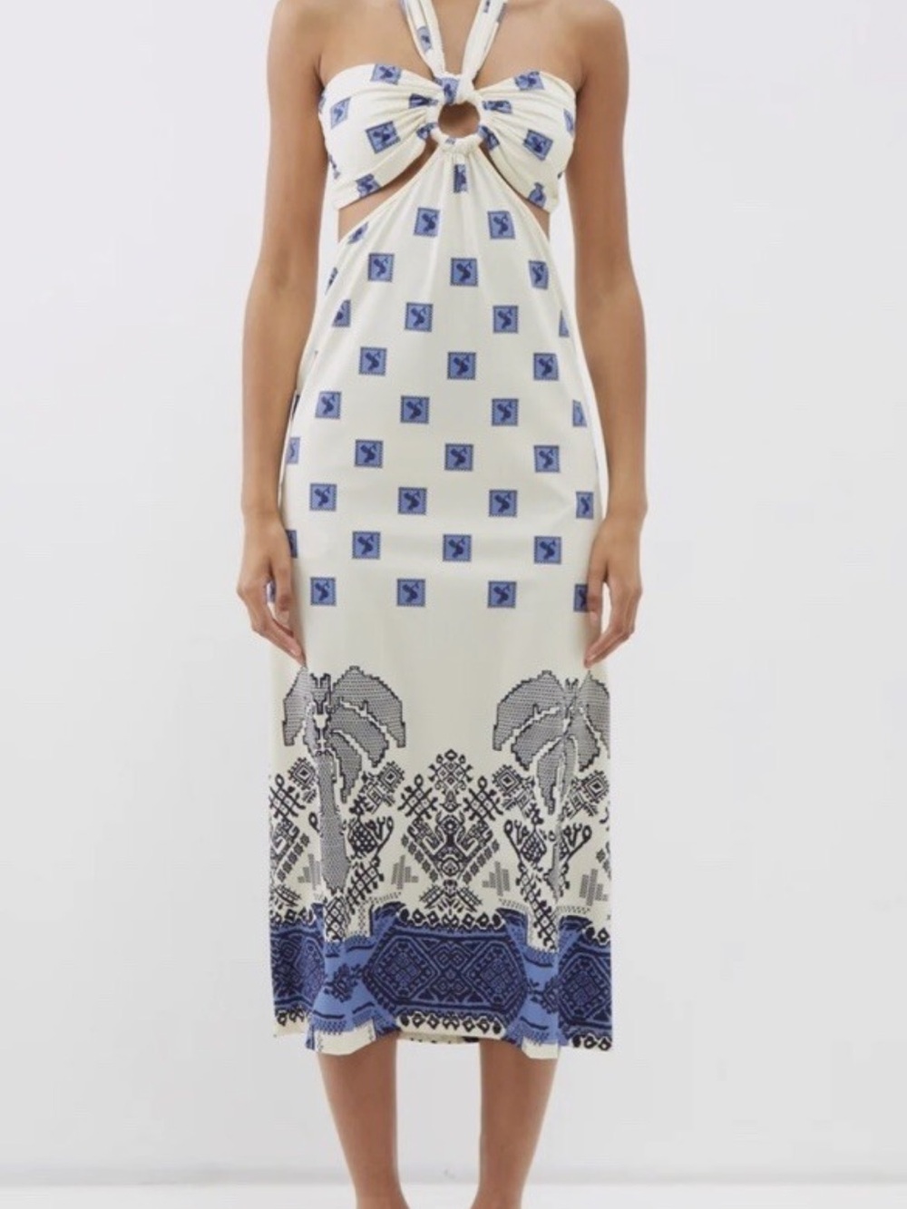 Johanna Ortiz Andean Ecru Cobalt Quechua Midi Dress